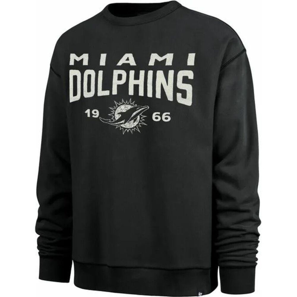 47 NFL Retro Monochrome Pullover Crewneck Miami Dolphins Dusted Jet Black Medium